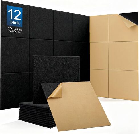 12Pack Acoustic Wall Panels Panels High Density Sound Dampening Panels 0.4" x 12" x 12" Square Acoustic Panels for Home Office Recoding Studio with self Adhesive Acoustic Panels. in Saudi Arabia