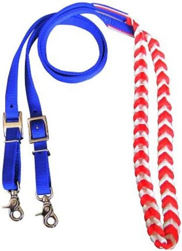 Showman USA Red Blue Flag Braided Nylon Barrel Racing Roping Adjustable Reins in Saudi Arabia