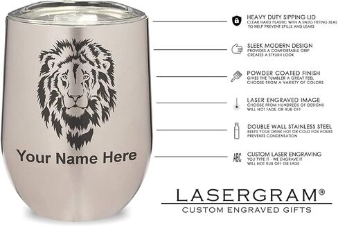 كوب زجاجي للنبيذ من الفولاذ المقاوم للصدأ بجدار مزدوج من LaserGram، الفيل الأفريقي، يتضمن نقش شخصي (الفولاذ المقاوم للصدأ) in Kuwait