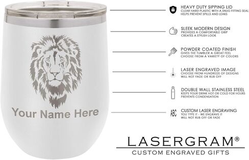 كوب زجاجي للنبيذ من الفولاذ المقاوم للصدأ بجدار مزدوج من LaserGram، الفيل الأفريقي، يتضمن نقش شخصي (الفولاذ المقاوم للصدأ) in Kuwait