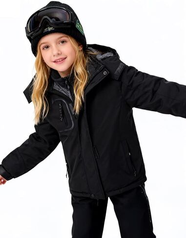 Girl's Waterproof Ski Jacket, Warm Fleece Lined Winter Snow Windproof Jackets, Hooded Ski Coat in Saudi Arabia