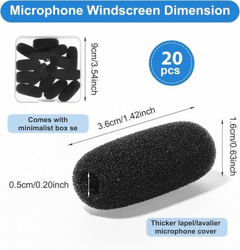 20 PCS Mini Microphone Covers Foam, High Density Lapel Headset Microphone Windscreen Foam Cover Mic Headset Cover Mics Replacement Kit for Lavalier Microphones Noise Reduction in Saudi Arabia