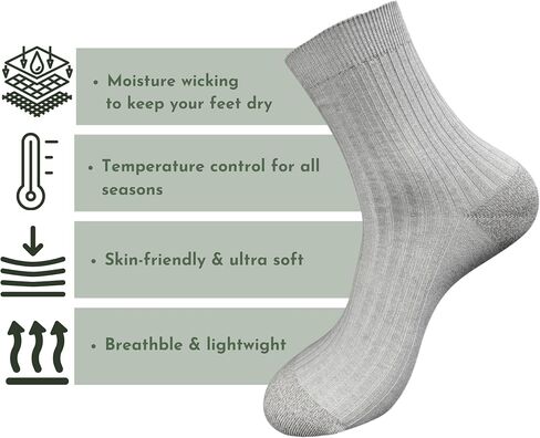 Silver Fiber Crew Socks – Anti-Odor, Moisture-Wicking & Soft Sock, Perfect for Sports, Daily Wear & Dress in Saudi Arabia