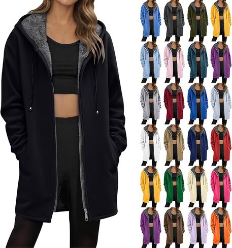 Womens Long Hoodies Zip Up Hoodie Fall Winter Casual Fleece Jackets Soft Sherpa Tunic Sweatshirts Warm Long Coats in Saudi Arabia