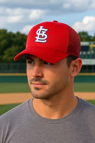 Officially Licensed St. Louis Baseball Red/White Mesh Trucker Hat Classic Primary Home Team STL Embroidered Logo Adjustable Structured MVP Snapback Sports Cap in Saudi Arabia