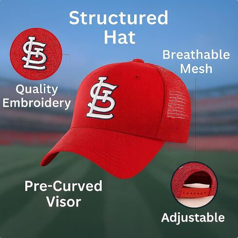 Officially Licensed St. Louis Baseball Red/White Mesh Trucker Hat Classic Primary Home Team STL Embroidered Logo Adjustable Structured MVP Snapback Sports Cap in Saudi Arabia