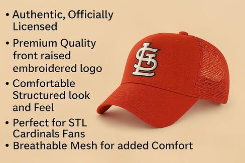 Officially Licensed St. Louis Baseball Red/White Mesh Trucker Hat Classic Primary Home Team STL Embroidered Logo Adjustable Structured MVP Snapback Sports Cap in Saudi Arabia