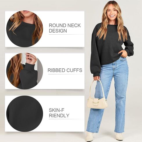 Women's Oversized Fleece Pullover - Crewneck Sweater, Soft Winter Comfort(Black M) in Saudi Arabia