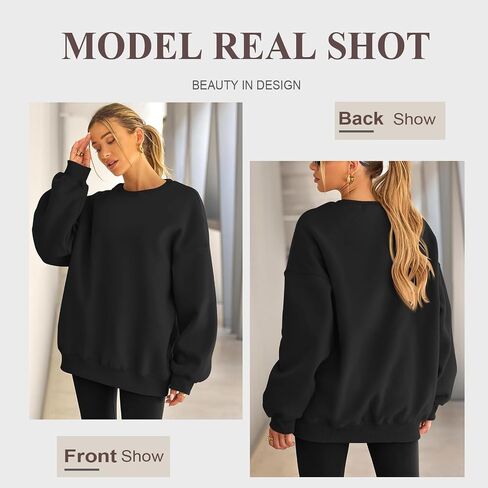 Women's Oversized Fleece Pullover - Crewneck Sweater, Soft Winter Comfort(Black M) in Saudi Arabia
