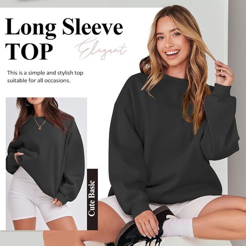 Women's Oversized Fleece Pullover - Crewneck Sweater, Soft Winter Comfort(Black M) in Saudi Arabia