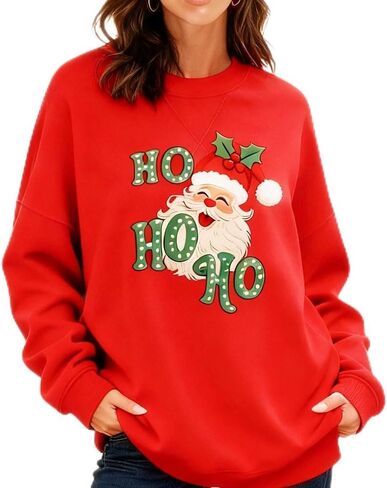 Womens Christmas Santa Sweatshirt Funny Claus Graphic Oversized Holiday Sweater Long Sleeve Fleece Winter Tops in Saudi Arabia