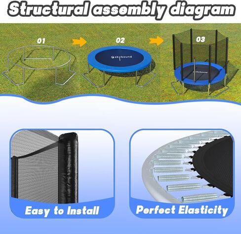 SkyBound 6FT 8FT Outdoor Trampoline with Net Enclosure - 6FT 8 FT Recreational Backyard Trampolines for Kids and Adults, ASTM Approved L-Shaped Legs for Extra Stability Outdoor Trampoline in Saudi Arabia