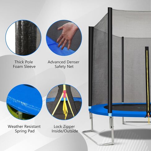 SkyBound 6FT 8FT Outdoor Trampoline with Net Enclosure - 6FT 8 FT Recreational Backyard Trampolines for Kids and Adults, ASTM Approved L-Shaped Legs for Extra Stability Outdoor Trampoline in Saudi Arabia