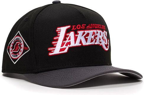 New Era LA Los Angeles Lakers 9FIFTY A-Frame 1947 Est. Side Patch Snapback Cap, Adjustable Hat Black Grey in Saudi Arabia