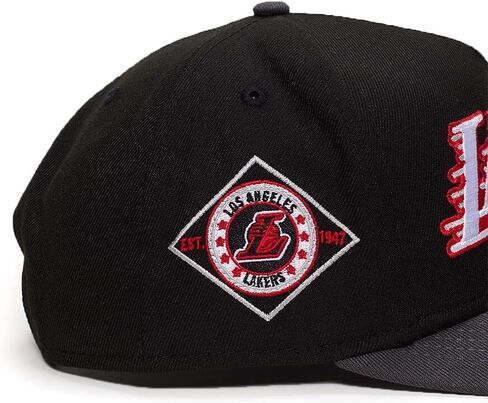 New Era LA Los Angeles Lakers 9FIFTY A-Frame 1947 Est. Side Patch Snapback Cap, Adjustable Hat Black Grey in Saudi Arabia