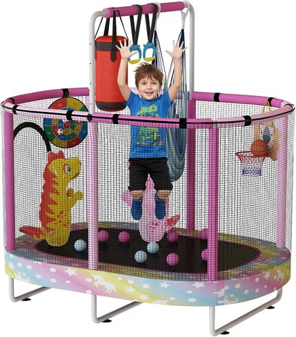 Lamerge Kids Trampoline, Indoor Trampoline Approved by ASTM, Safety Enclosure Net and Adjustable Handrail, 1-8 Children, 500lbs Capacity, 7-in-1, 60" in Saudi Arabia