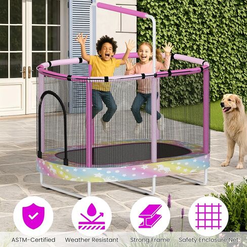 Lamerge Kids Trampoline, Indoor Trampoline Approved by ASTM, Safety Enclosure Net and Adjustable Handrail, 1-8 Children, 500lbs Capacity, 7-in-1, 60" in Saudi Arabia