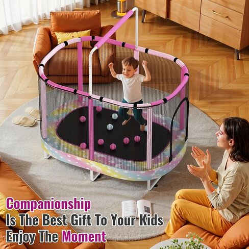 Lamerge Kids Trampoline, Indoor Trampoline Approved by ASTM, Safety Enclosure Net and Adjustable Handrail, 1-8 Children, 500lbs Capacity, 7-in-1, 60" in Saudi Arabia