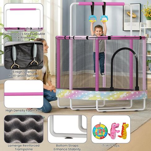 Lamerge Kids Trampoline, Indoor Trampoline Approved by ASTM, Safety Enclosure Net and Adjustable Handrail, 1-8 Children, 500lbs Capacity, 7-in-1, 60" in Saudi Arabia