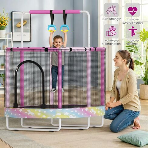 Lamerge Kids Trampoline, Indoor Trampoline Approved by ASTM, Safety Enclosure Net and Adjustable Handrail, 1-8 Children, 500lbs Capacity, 7-in-1, 60" in Saudi Arabia