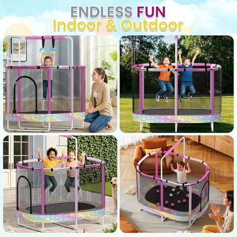 Lamerge Kids Trampoline, Indoor Trampoline Approved by ASTM, Safety Enclosure Net and Adjustable Handrail, 1-8 Children, 500lbs Capacity, 7-in-1, 60" in Saudi Arabia