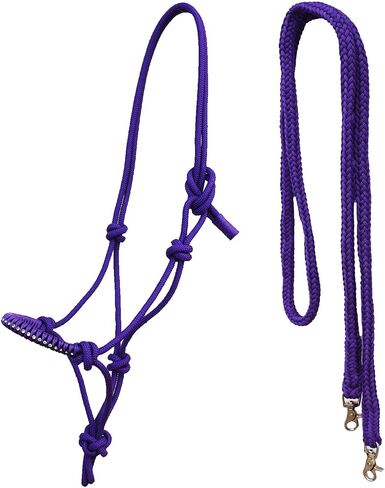 CHALLENGER Horse Nylon Braided Rhinestone Noseband Rope Halter w/reins Purple 606199PR in Saudi Arabia