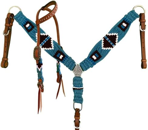 Showman Pony Turquoise & Brown Corded Single Ear Headstall & Breast Collar Set in Saudi Arabia