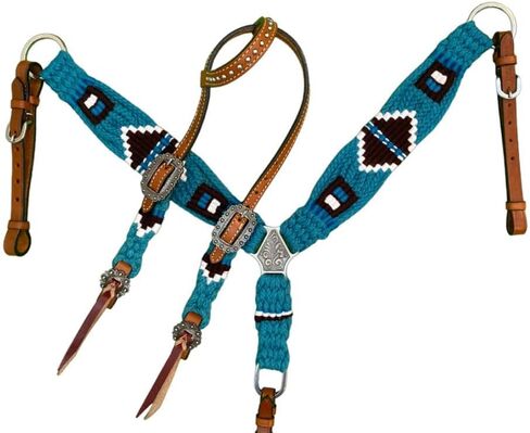 Showman Pony Turquoise & Brown Corded Single Ear Headstall & Breast Collar Set in Saudi Arabia