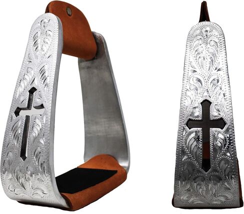 CHALLENGER Horse Western Turquoise Aluminium Engraved Cross Cut-Out Angled Stirrups 51211SL in Saudi Arabia