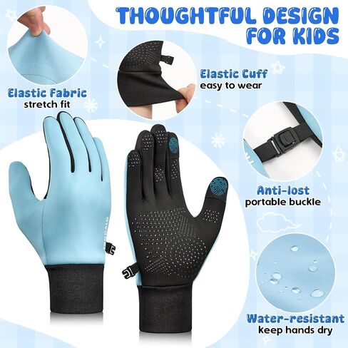 Kids Winter Gloves Touchscreen Anti-Slip Soft Warm Gloves for Boys Girls Aged 4-10 Years Cycling Running Soccer in Kuwait