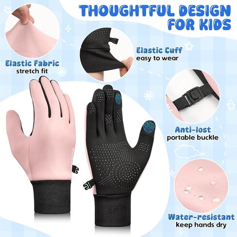 Kids Winter Gloves Touchscreen Anti-Slip Soft Warm Gloves for Boys Girls Aged 4-10 Years Cycling Running Soccer in Kuwait
