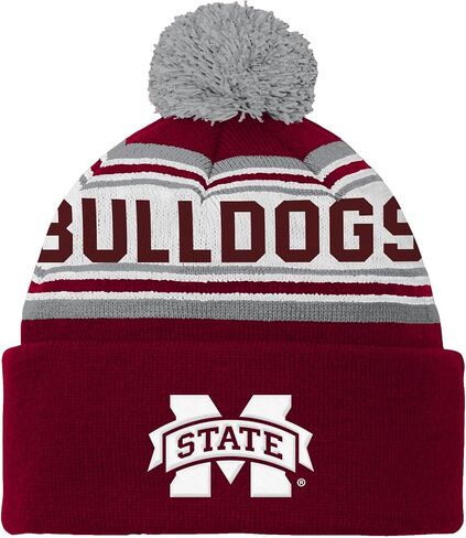 Outerstuff NCAA Boys Youth (8-20) Mississippi State Bulldogs Jacquard Cuffed Knit Beanie Hat w/Pom, One Size in Saudi Arabia