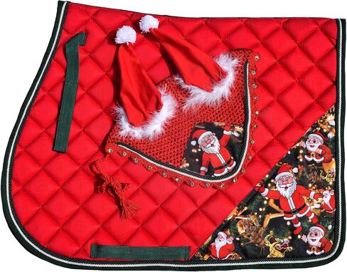 Santa Calus Costume for Horses, Christmas All Purpose English Saddle Pad, Handmade Jumping Saddle Pad, Fly Bonnet, Festive Style, Xmas Spirit in Saudi Arabia