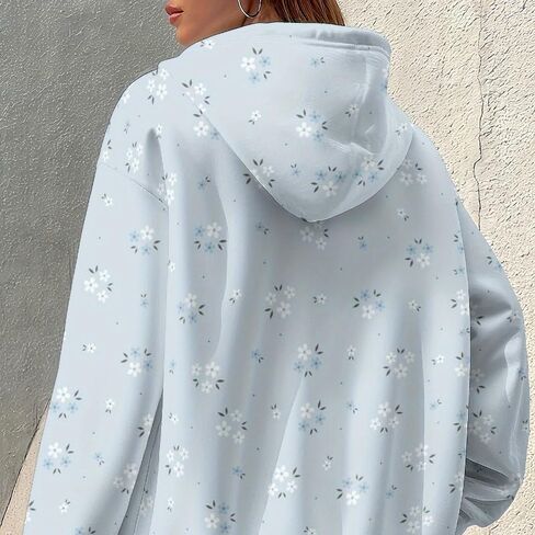 Women's Christmas Floral Hooded Sweatshirt Zip Up Coat Casual Long Sleeve Pullover Elegant Streetwear Winter Top in Saudi Arabia