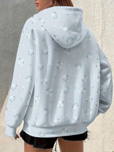 Women's Christmas Floral Hooded Sweatshirt Zip Up Coat Casual Long Sleeve Pullover Elegant Streetwear Winter Top in Saudi Arabia
