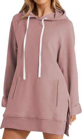 The Warmy Oversized Hoodie Dress Casual Long Sleeve Split Hem Drawstring Sweatshirt Comfrt Pullover with Pocket in Saudi Arabia