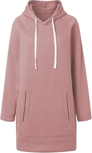 The Warmy Oversized Hoodie Dress Casual Long Sleeve Split Hem Drawstring Sweatshirt Comfrt Pullover with Pocket in Saudi Arabia