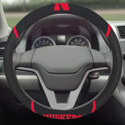 FANMATS - 14918 NCAA University of Nebraska Cornhuskers غطاء عجلة القيادة من البوليستر، 15 بوصة × 15 بوصة، أسود in Kuwait