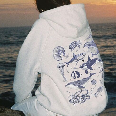 Women Teen Girls Cute Embroidered Hoodie Y2k Floral Ocean Graphic Oversized Sweatshirt Aesthetic Preppy Clothes in Kuwait