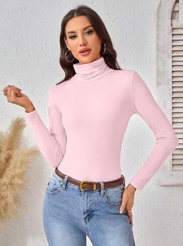 Turtleneck Tops for Women - Long Sleeve Shirts Stretch Slim Fit Fall Fashion Basic Underwear Top Winter Clothes 2025 in Saudi Arabia