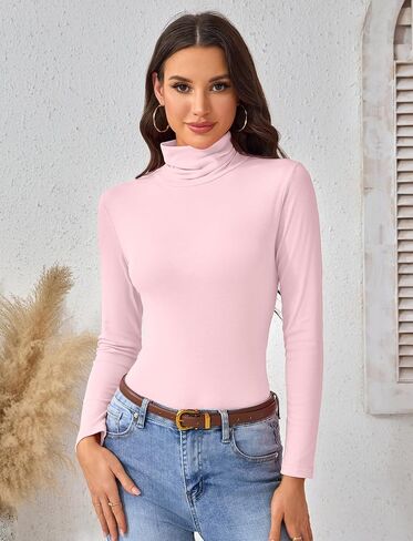 Turtleneck Tops for Women - Long Sleeve Shirts Stretch Slim Fit Fall Fashion Basic Underwear Top Winter Clothes 2025 in Saudi Arabia