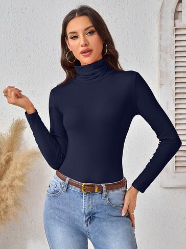 Turtleneck Tops for Women - Long Sleeve Shirts Stretch Slim Fit Fall Fashion Basic Underwear Top Winter Clothes 2025 in Saudi Arabia