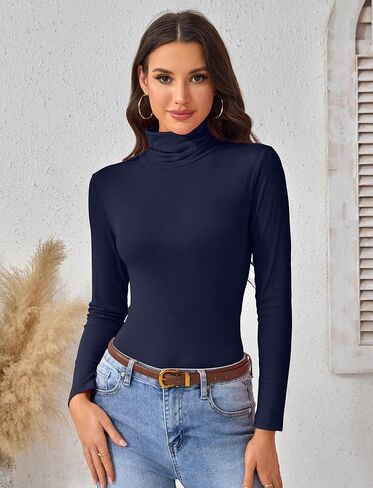 Turtleneck Tops for Women - Long Sleeve Shirts Stretch Slim Fit Fall Fashion Basic Underwear Top Winter Clothes 2025 in Saudi Arabia