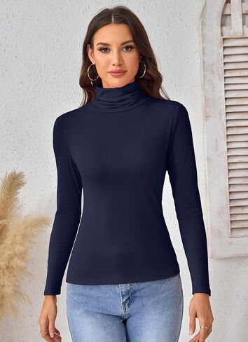 Turtleneck Tops for Women - Long Sleeve Shirts Stretch Slim Fit Fall Fashion Basic Underwear Top Winter Clothes 2025 in Saudi Arabia