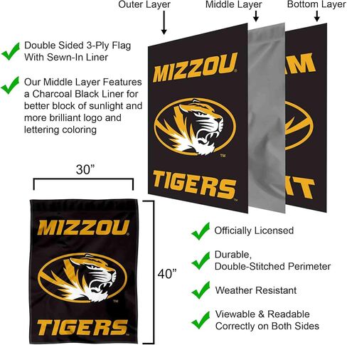 College Flags & Banners Co. Missouri Tigers Wordmark Logo Double Sided House Banner Flag in Saudi Arabia