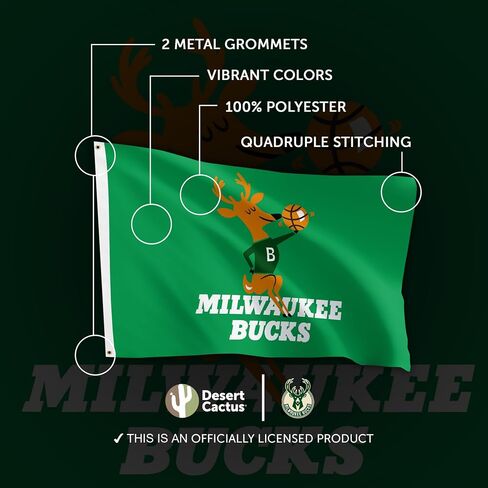 Desert Cactus Milwaukee Bucks Flag NBA 100% Polyester Indoor Outdoor 3x5 feet National Basketball Association Team Flags (Vintage Flag 1) in Saudi Arabia