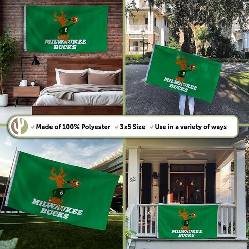 Desert Cactus Milwaukee Bucks Flag NBA 100% Polyester Indoor Outdoor 3x5 feet National Basketball Association Team Flags (Vintage Flag 1) in Saudi Arabia