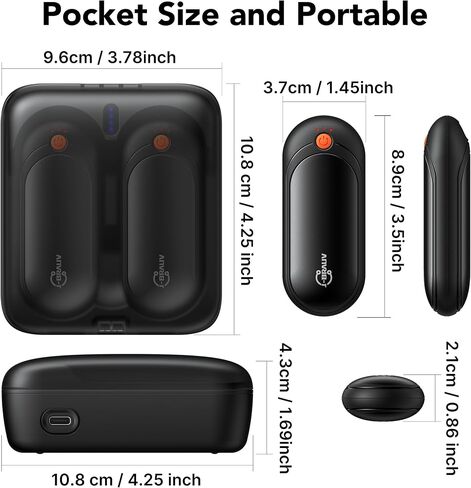Electric Hand Warmers Rechargeable 2 Pack，24H Heating 5 Levels Heat Double Sided USB C Hand Warmer Gifts for Christmas, Outdoor, Golf, Hunting, Camping Accessories in Saudi Arabia