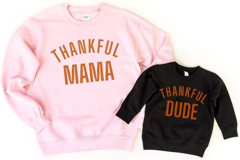 Thankful Mama Thankful Dude Thanksgiving Mommy and Me Sweatshirt, Mother Son Outfits for Fall Toddler Mom and Baby Boy Matching Fall Sweater, Family Matching Thanksgiving Sweatshirts For Boy Mom. in Saudi Arabia