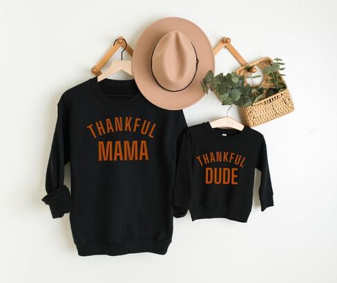 Thankful Mama Thankful Dude Thanksgiving Mommy and Me Sweatshirt, Mother Son Outfits for Fall Toddler Mom and Baby Boy Matching Fall Sweater, Family Matching Thanksgiving Sweatshirts For Boy Mom. in Saudi Arabia